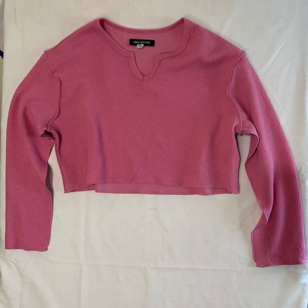 Urban Outfitters Parker Notched Neck Crop Top Long Sleeve Pink Sz XS